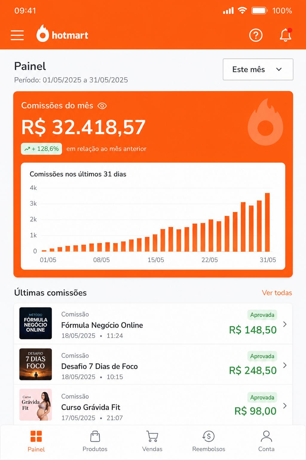 Print de comissões na Hotmart de aluno Start Digital